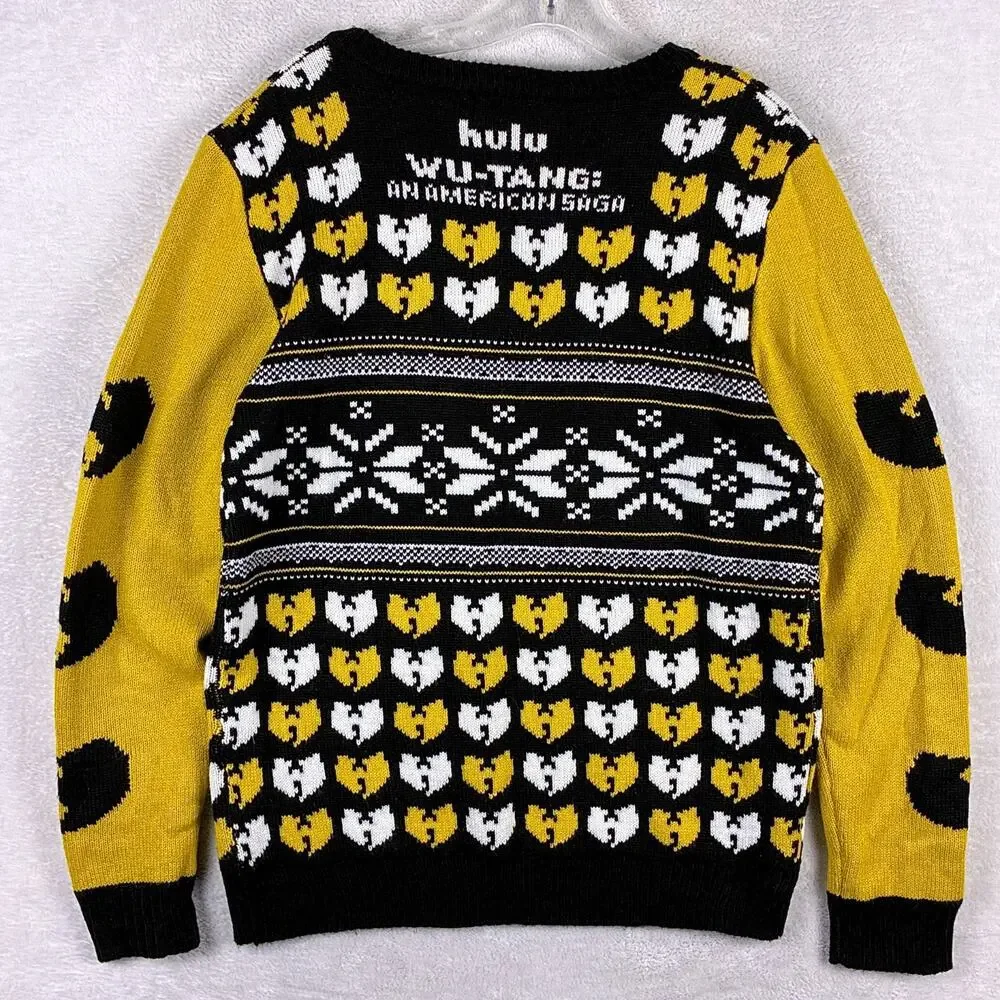 Wu Tang Clan C.R.E.A.M Sweater Mens L Black Yellow Hulu Streetwear Hip Hop 90s